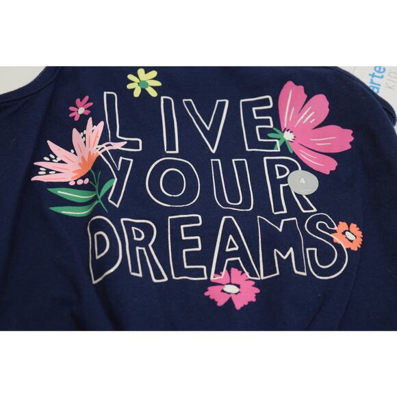Carters Kid Girls Tank Blue Sz 4 100% Cotton Graphic Tee Navy Pink Floral - Picture 3 of 6